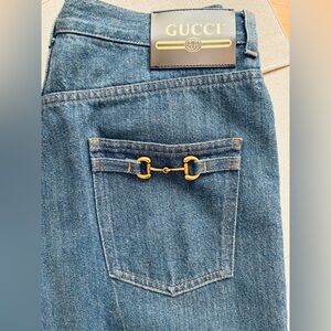 Gucci Blue Denim Horsebit Jeans, Size 30. Brand New .